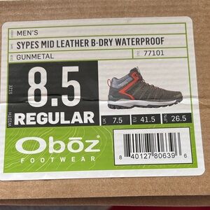 Oboz Sypes Mid Leather Waterproof Boots in Gunmetal with Red Accents